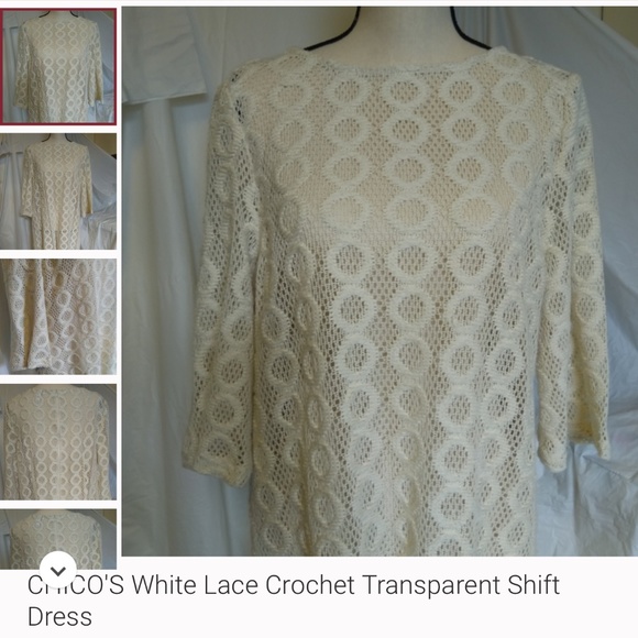 CHICO'S White Lace Crochet Transparent Shift Dress - Picture 1 of 1